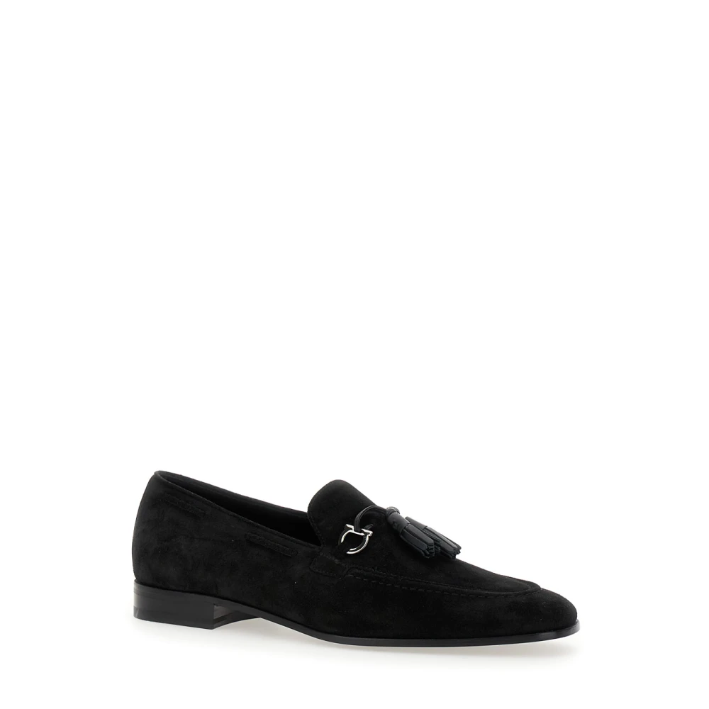 Salvatore Ferragamo Zwarte Suède Loafers met Gancini Detail Black Heren