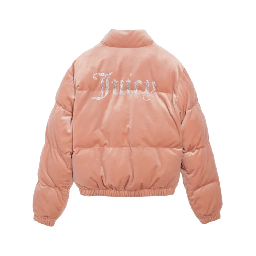 Juicy Couture Zwarte Gewatteerde Velours Trechterhals Puffer Pink Dames