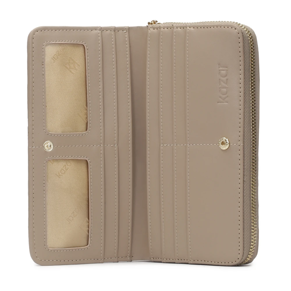 Kazar Leren grote ritsportemonnee in taupe kleur Beige Dames