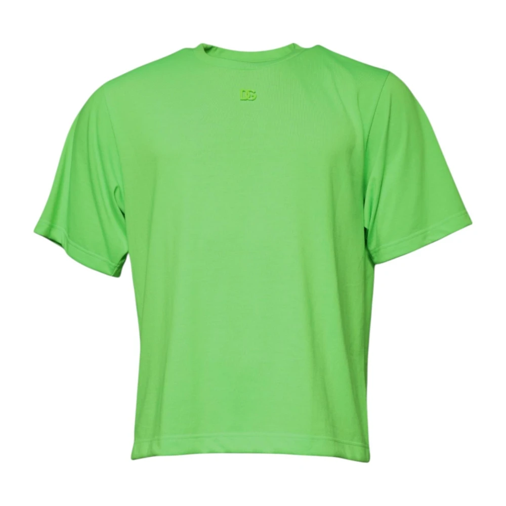 Dolce & Gabbana Men's Green T-Shirts, M, Logo Polyester Crew Neck T-Shirt