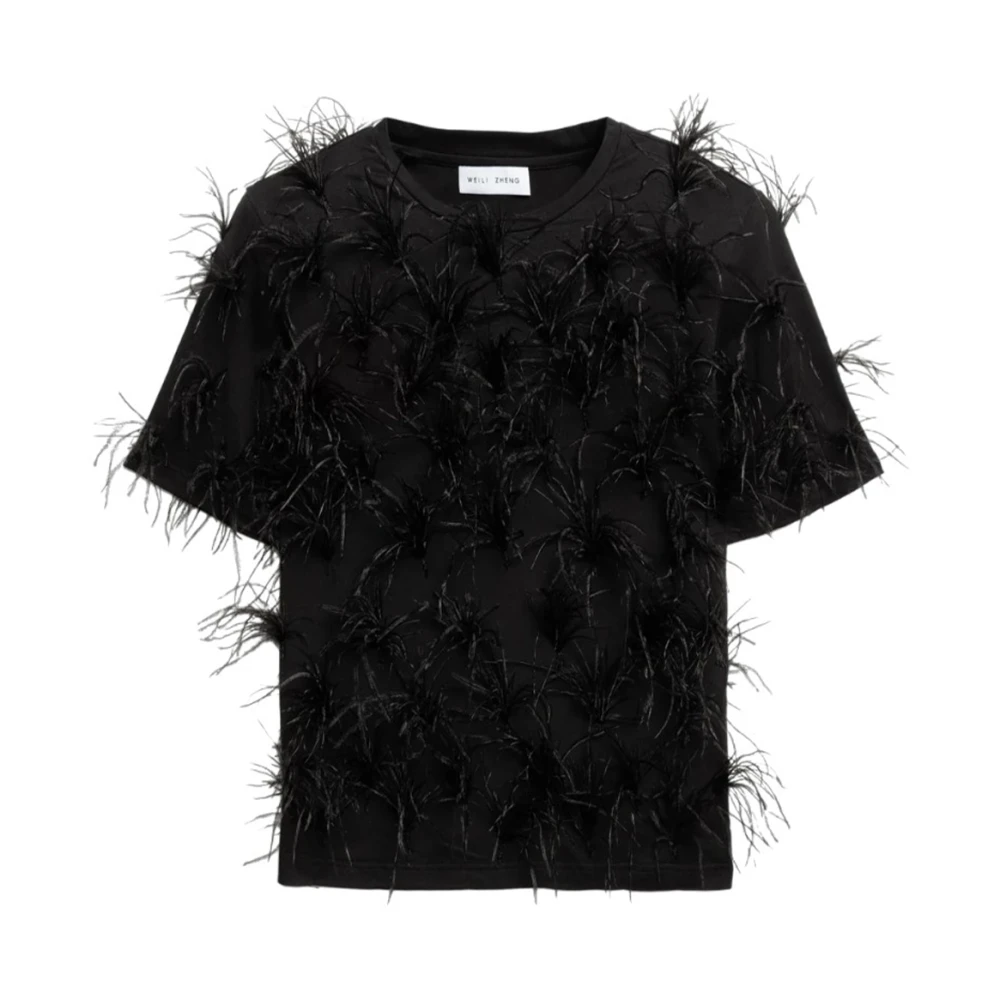 Weili Zheng Verenapplicatie Korte Mouw T-shirt Black Dames