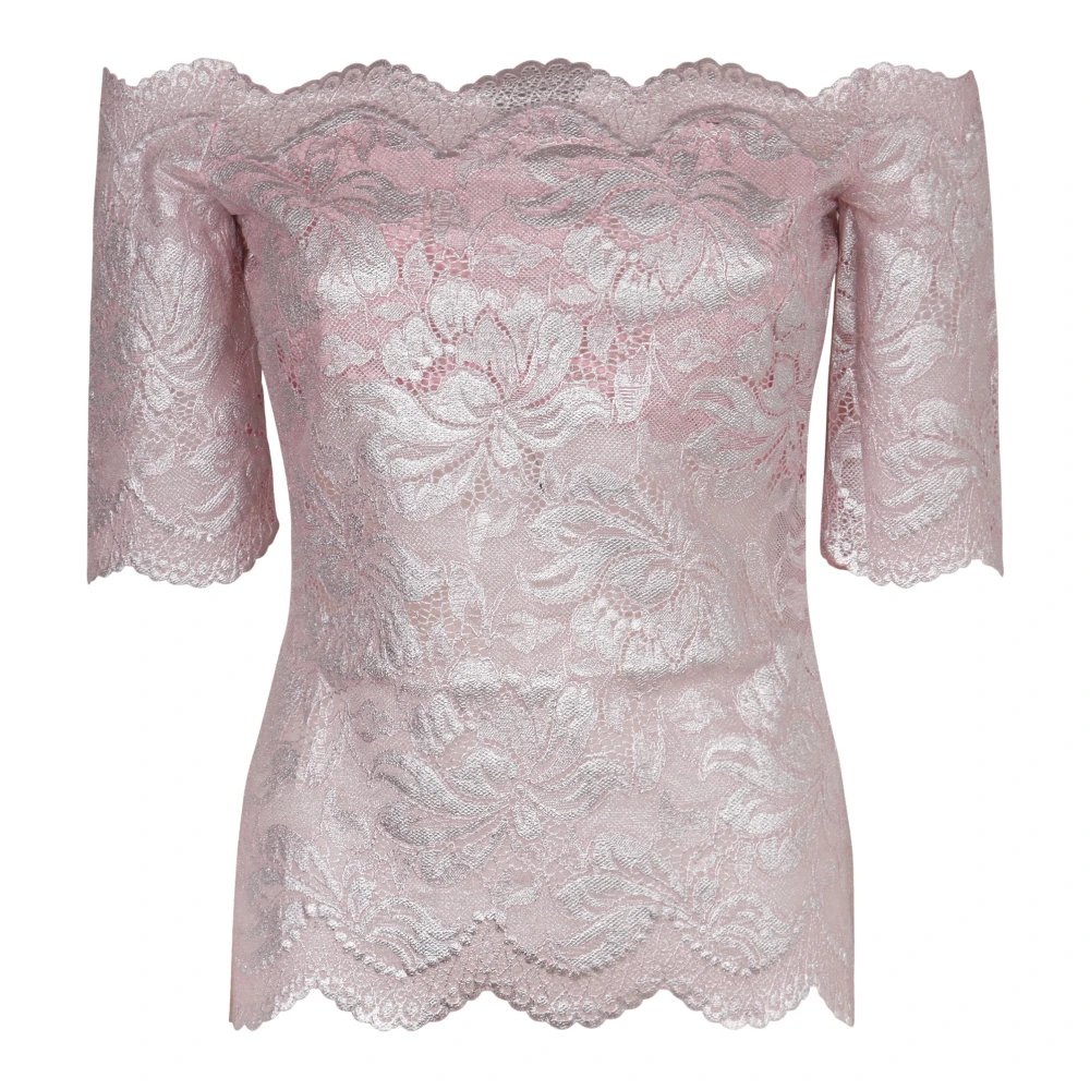 Rabanne Women's Pink Tops, Xs, Off-Shoulder Lace Top