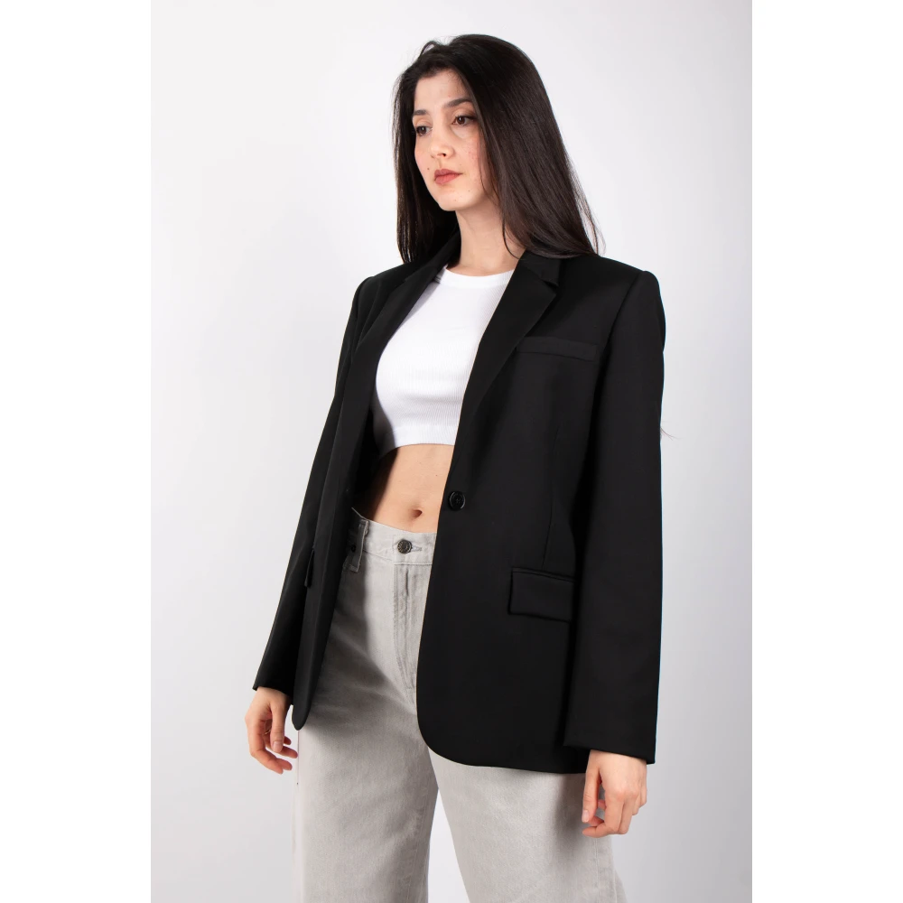 Roberto Collina Zwarte Blazer met split en strik Black Dames