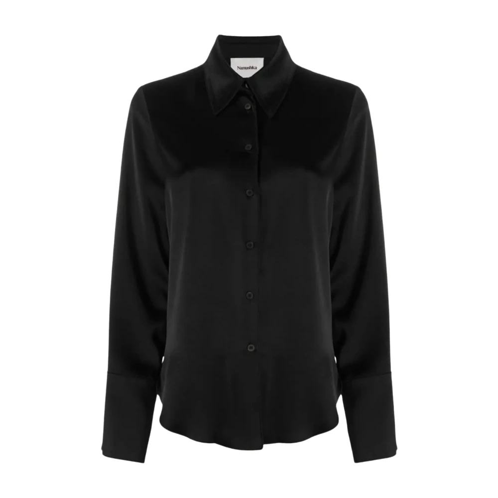 Nanushka Women's Black Satin French Collar Shirt