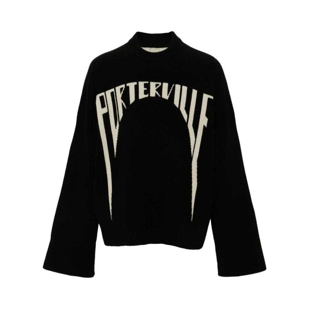 Rick Owens Intarsia-Knit Slogan Crew Neck Sweater Black Heren