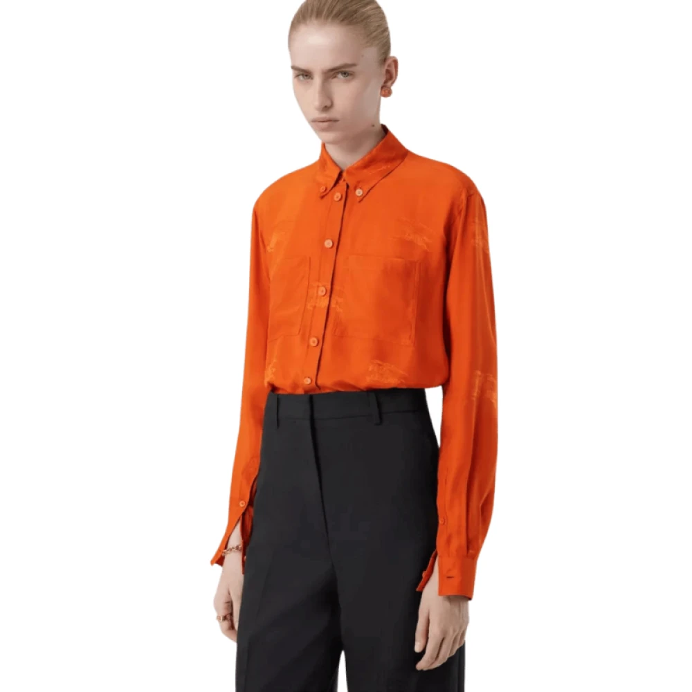 Burberry Oversized Zijden Jacquard Equestrian Knight Shirt Orange Dames