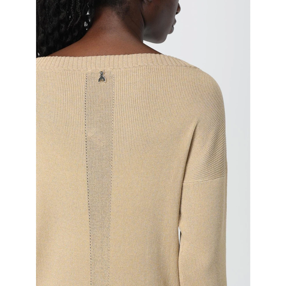 PATRIZIA PEPE Lurex Boothals Trui met Fly Detail Beige Dames