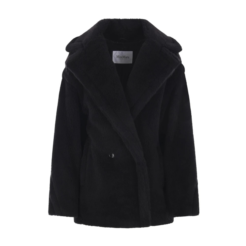 Max Mara Svart Teddy Oversize Kappa Black, Dam