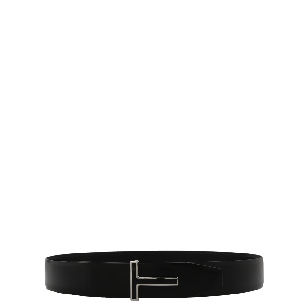 Tom Ford Men's Black Belts, 90 Cm, Smooth Leather Enamel Buckle T Belt