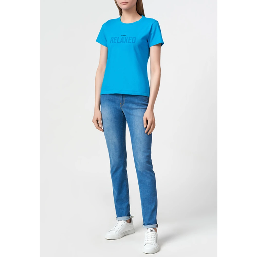pinko Katoenen Jersey T-shirt met Voorkant Print Blue Dames