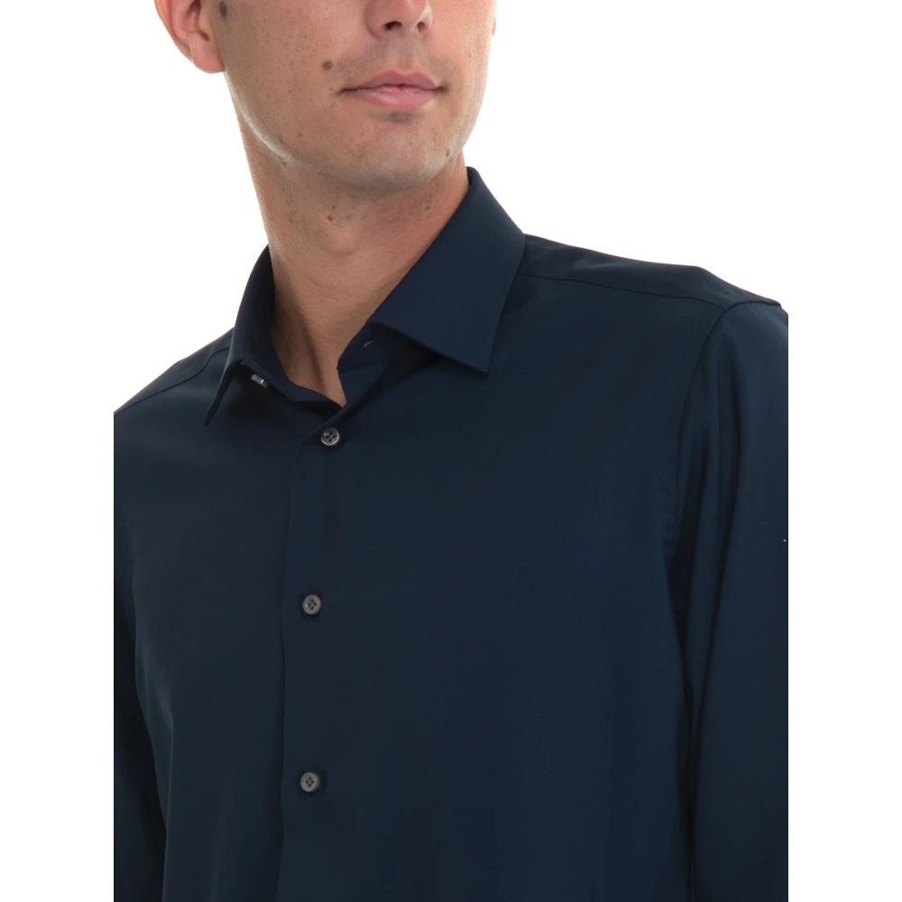 Càrrel Italiaanse Hals Slim Fit Wol Overhemd Blue Heren