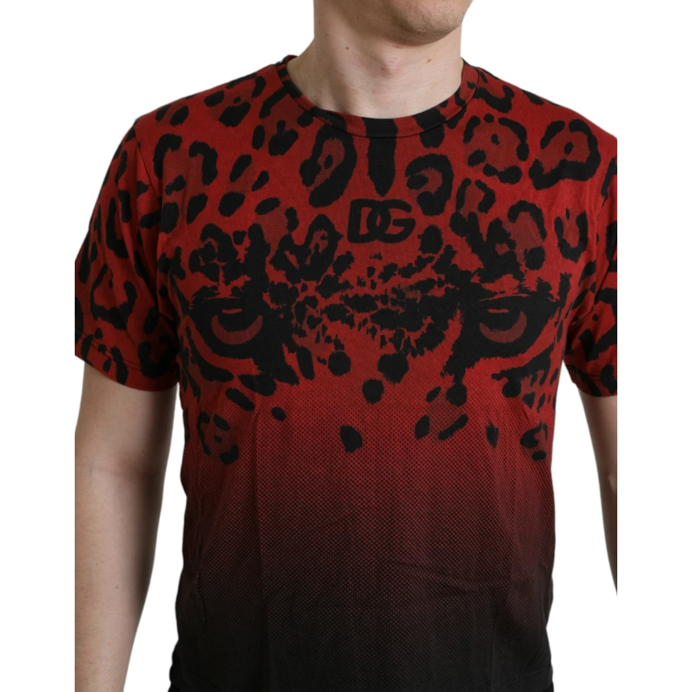 Dolce & Gabbana Rood Luipaardprint Crew Neck T-Shirt Red Heren
