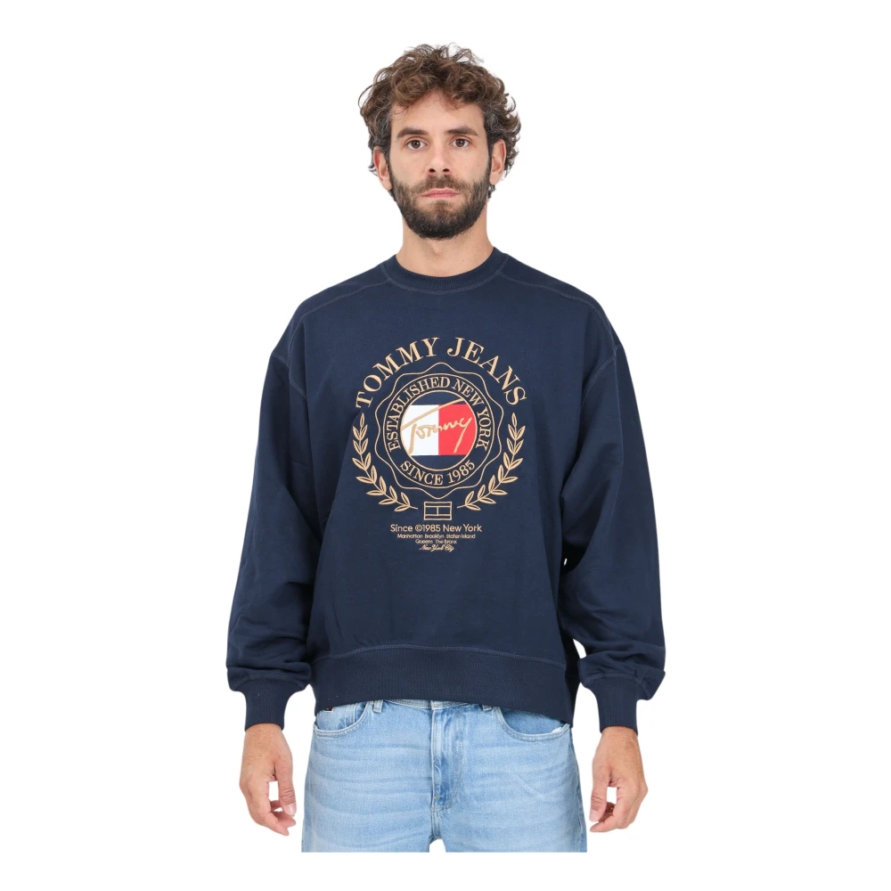 Tommy Jeans Blauwe Crewneck Sweater met Logo Borduurwerk Blue Heren