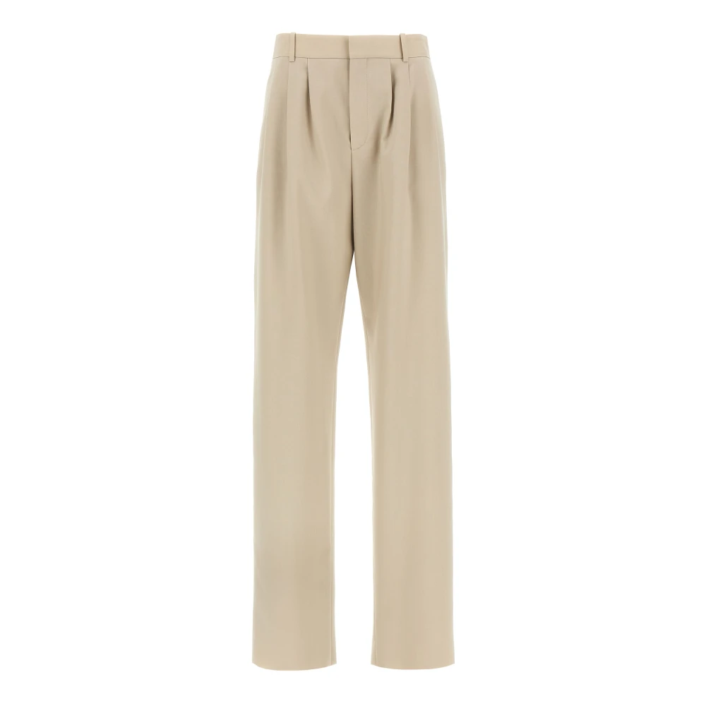 Saint Laurent Women's Beige Straight Trousers, S, Trousers In Light Wool