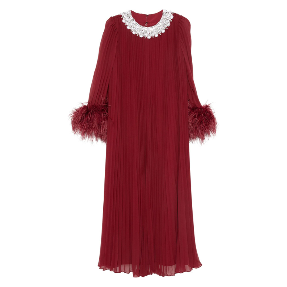 ワンピース self-portrait DotMeshGathered Midi Dress Yellow Rhinestone Gathered Midi Dress – self-portrait-US