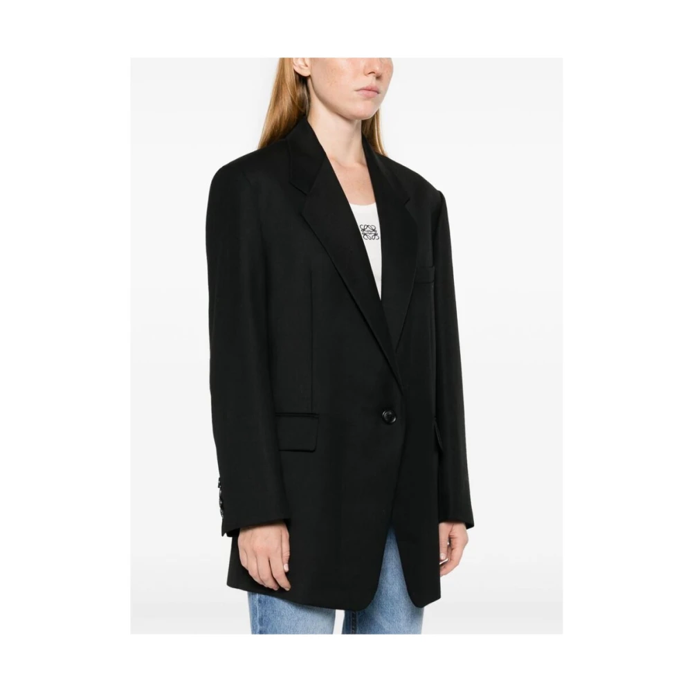 LOW Classic Zwarte wollen blend jas met inkeping revers Black Dames