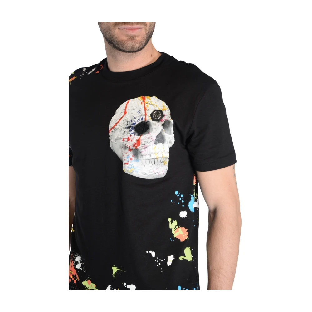 Philipp Plein Zwarte Dripping Skull T-Shirt van Katoen Black Heren