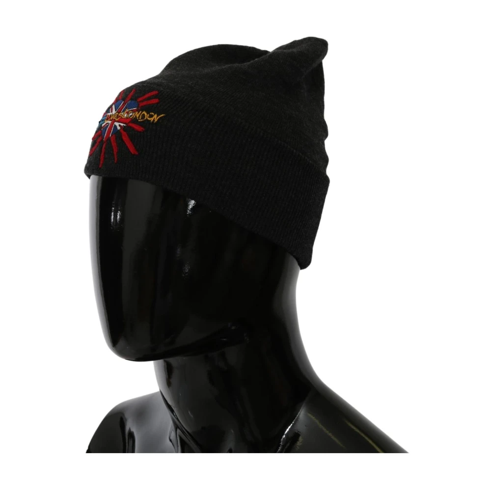 Dolce & Gabbana Londen Beanie Hoed Grijs Borduurwerk Black Heren