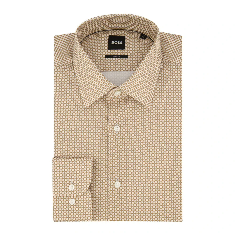 Hugo Boss Moderne Dobby Print Slim Fit Overhemd Beige Heren