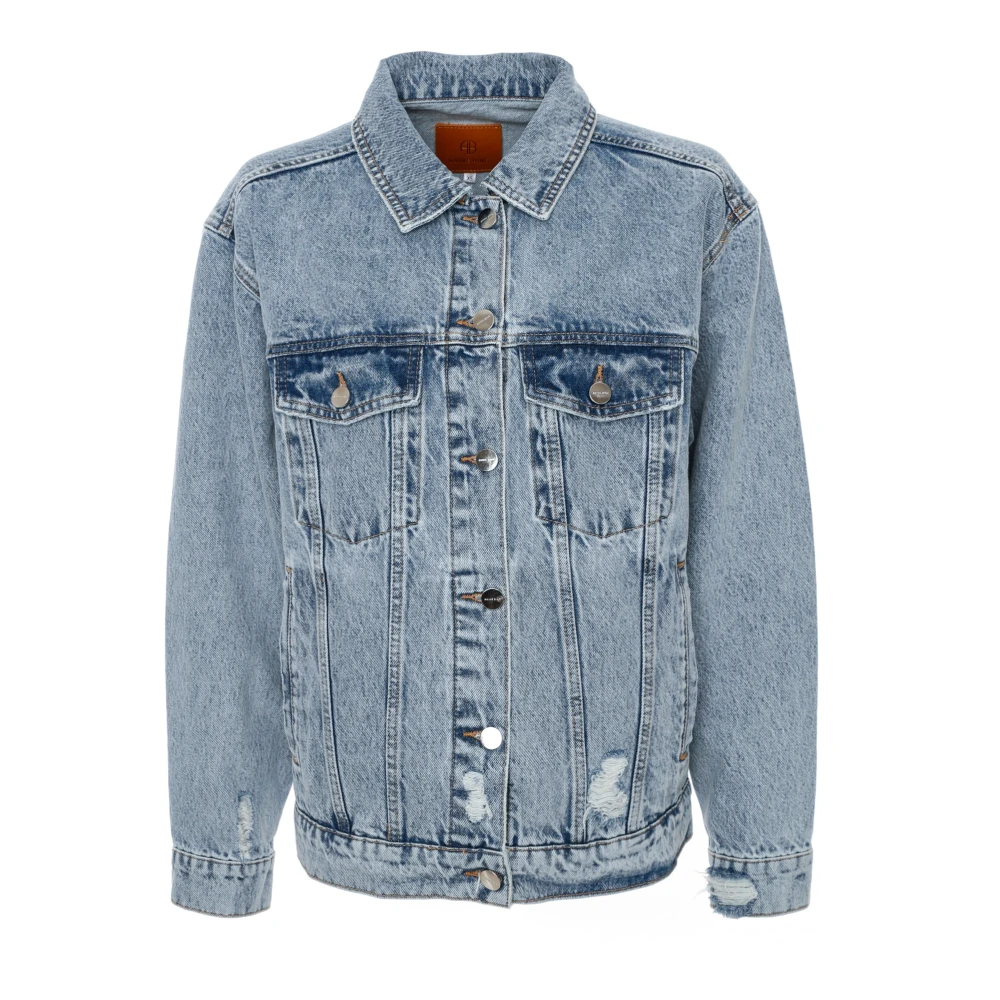 Anine Bing Oversized Denim Jacket i Used-Look Blue, Dam