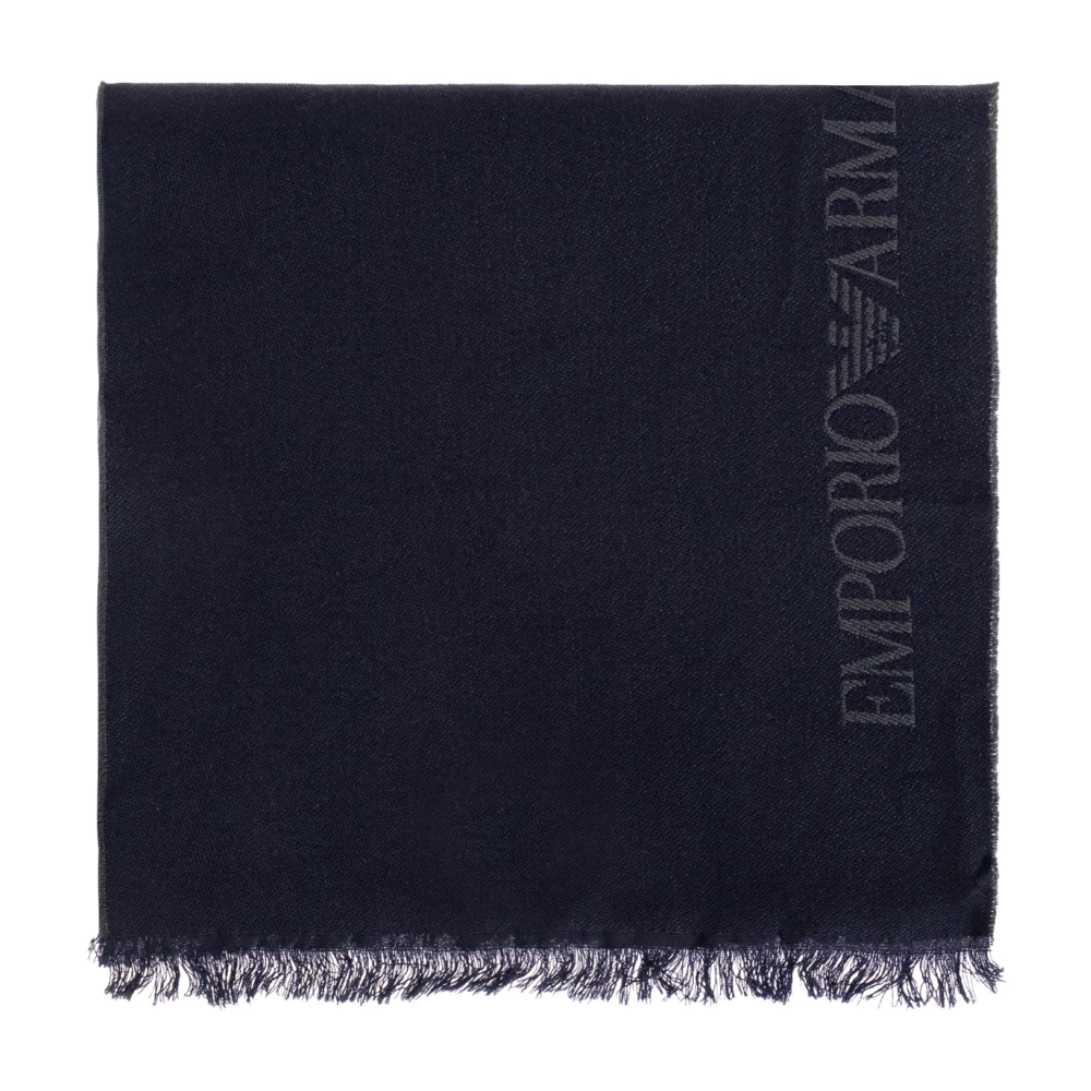 Emporio Armani Men's Blue Winter Scarves, One Size, Wool Scarf With Jacquard Logo Lettering