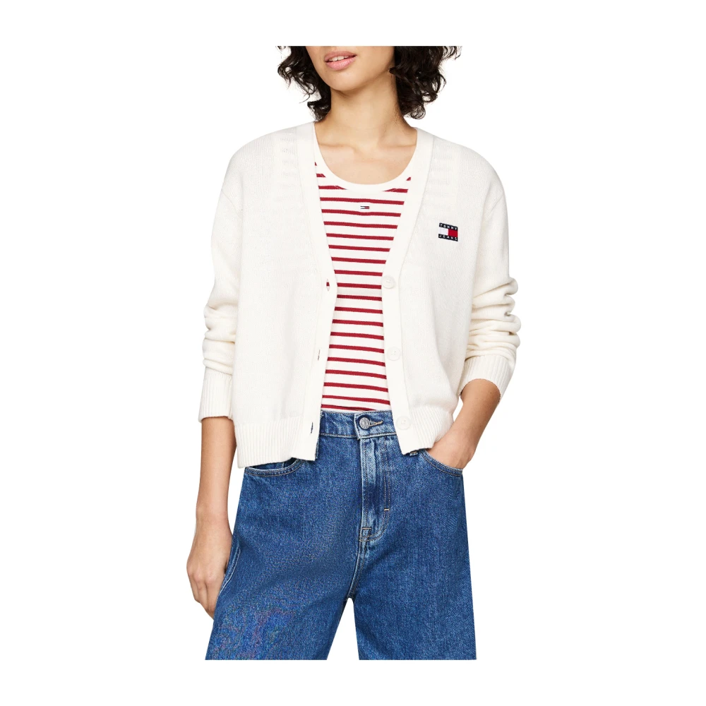 Tommy Jeans Witte Sweater Cardigan Essential Badge White Dames