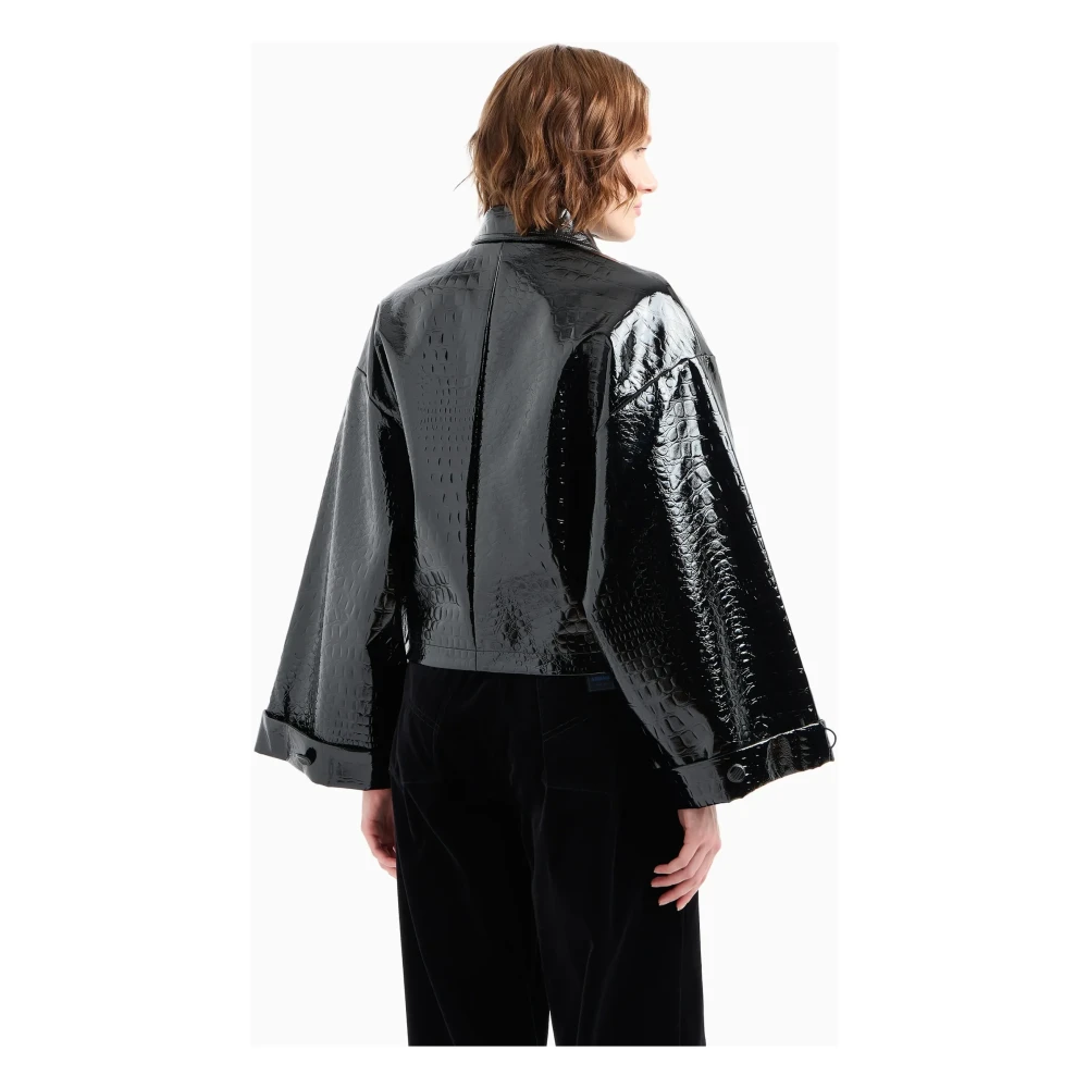 Emporio Armani Krokodillenleren Bikerjack Vrouwen Black Dames