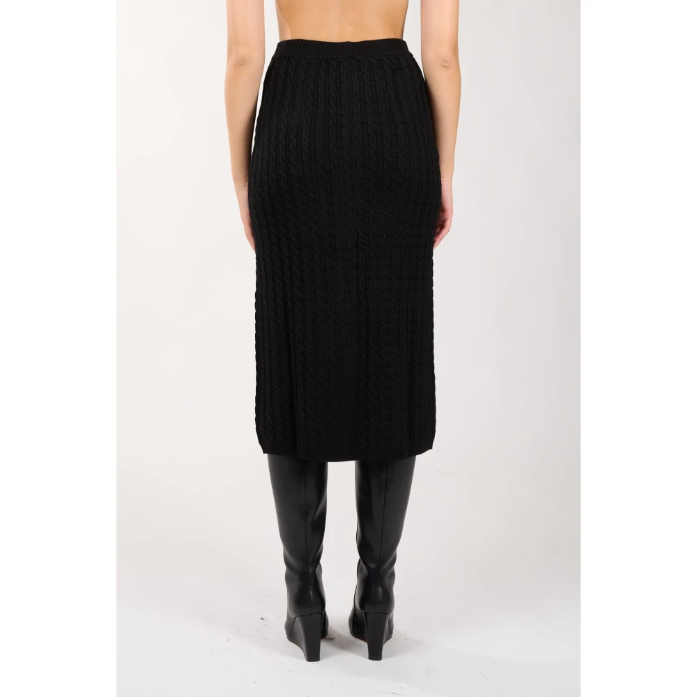 Twinset Geribbelde gebreide midi-jurk met knopen Black Dames