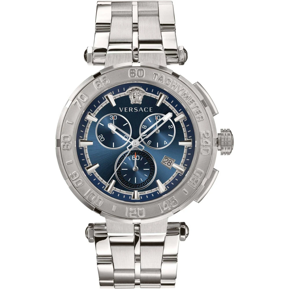 Versace Men's Gray Watches, One Size, Greca Chrono Chronograph Stainless Steel Bracelet