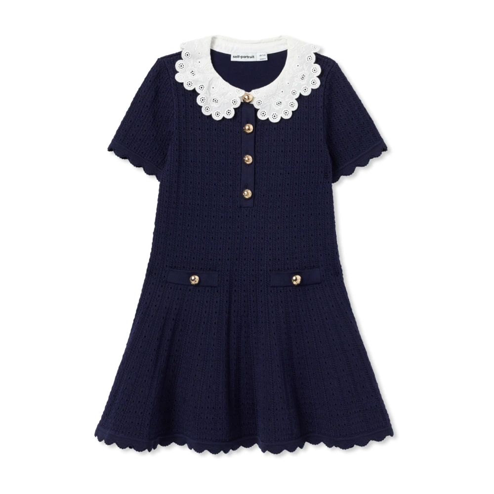 Self Portrait Blue Dresses, Unisex, 7 Y, Openwork Dress With Collar
