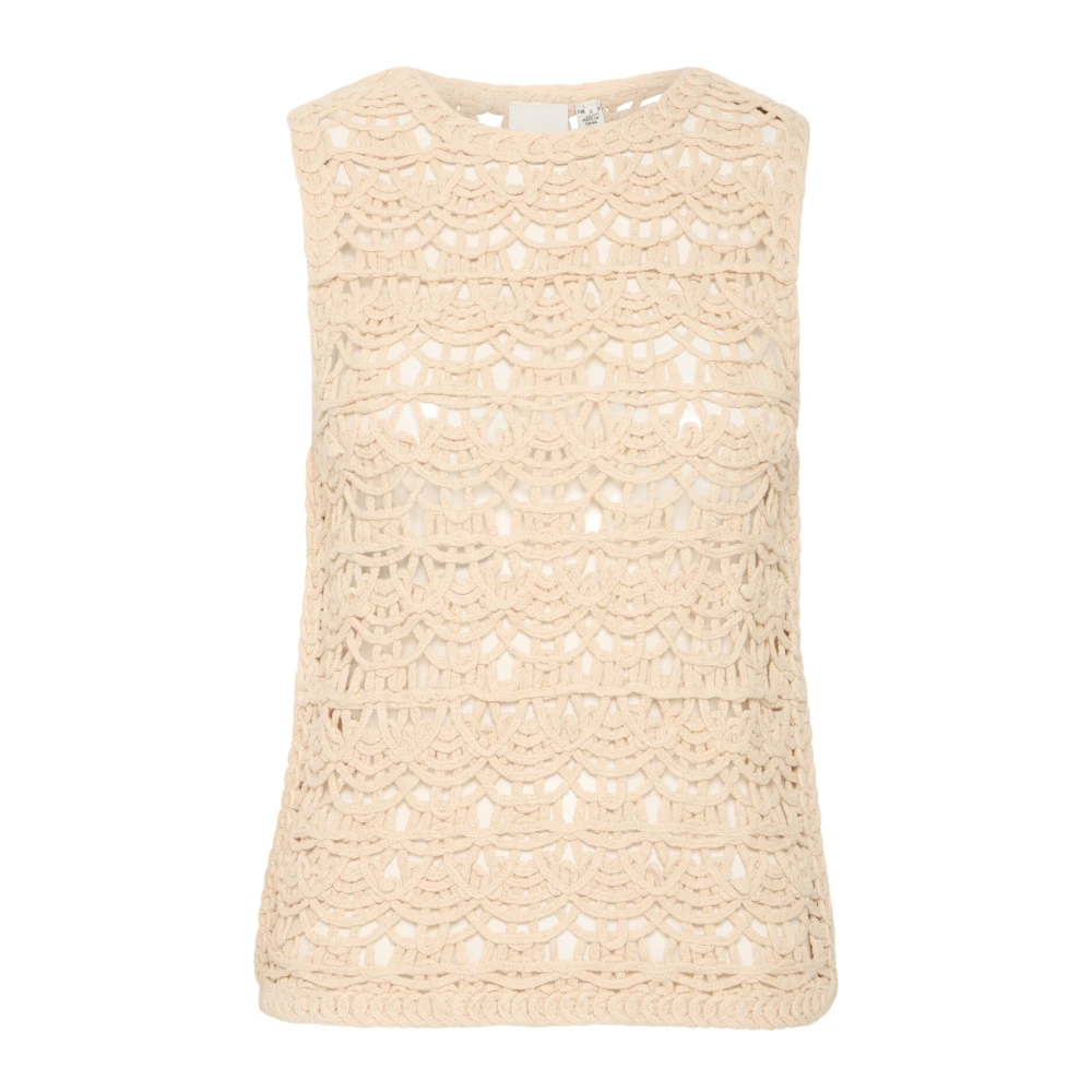 Ichi Women's Beige Sleeveless Tops, M, Elegant Knit Sandshell Jumper