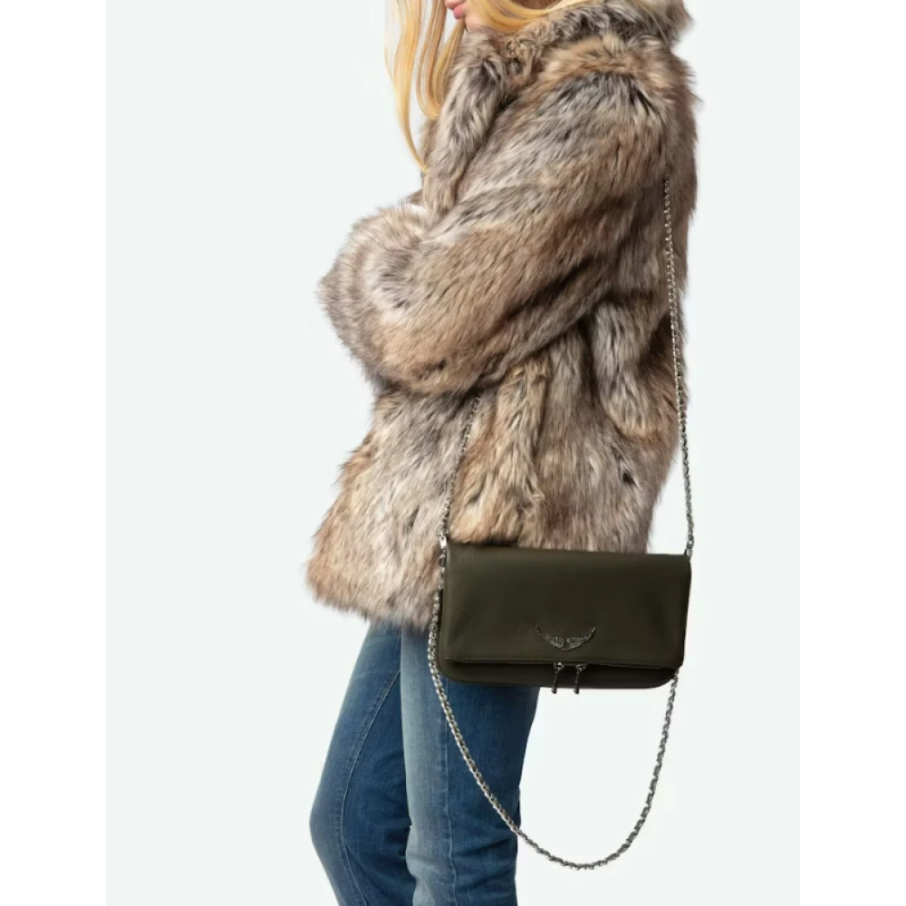 Zadig & Voltaire Korrelige leren clutch met metalen ketting Green Dames