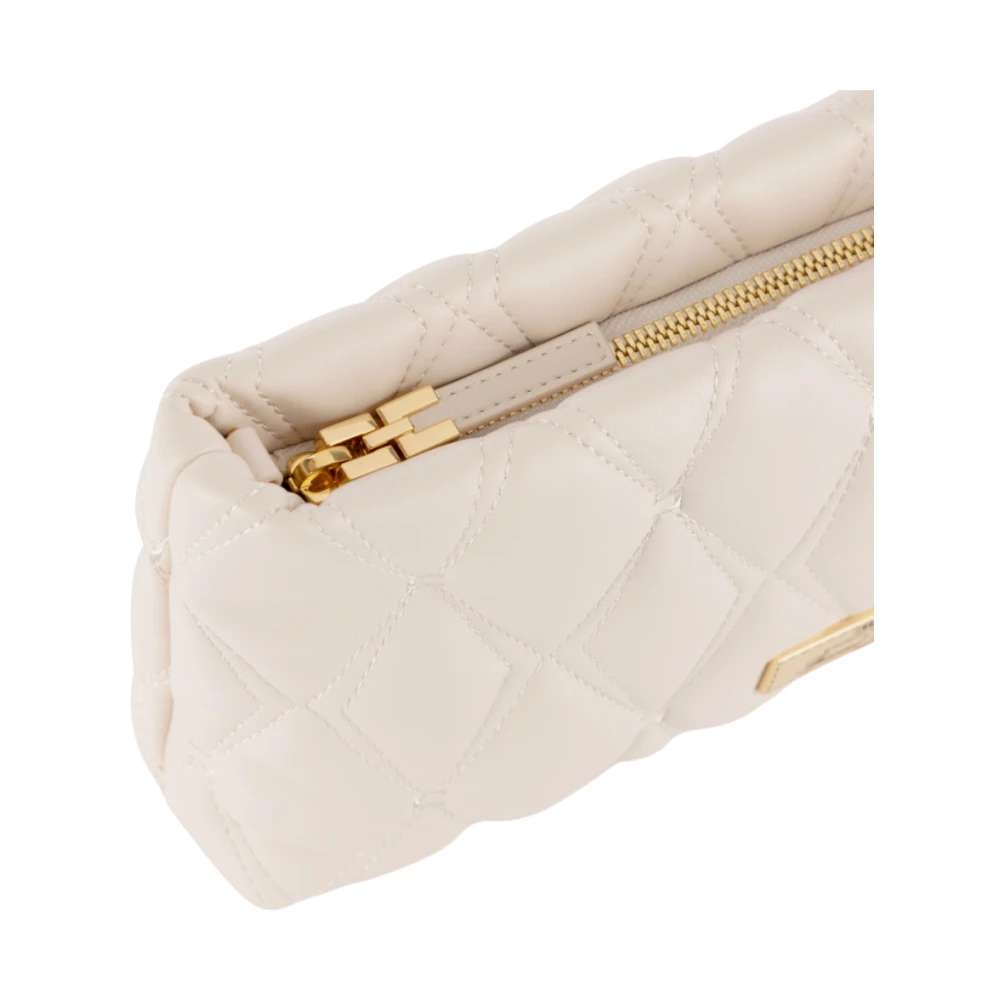 Elisabetta Franchi Gestanste Stoffen Clutch met Gouden Logo Beige Dames