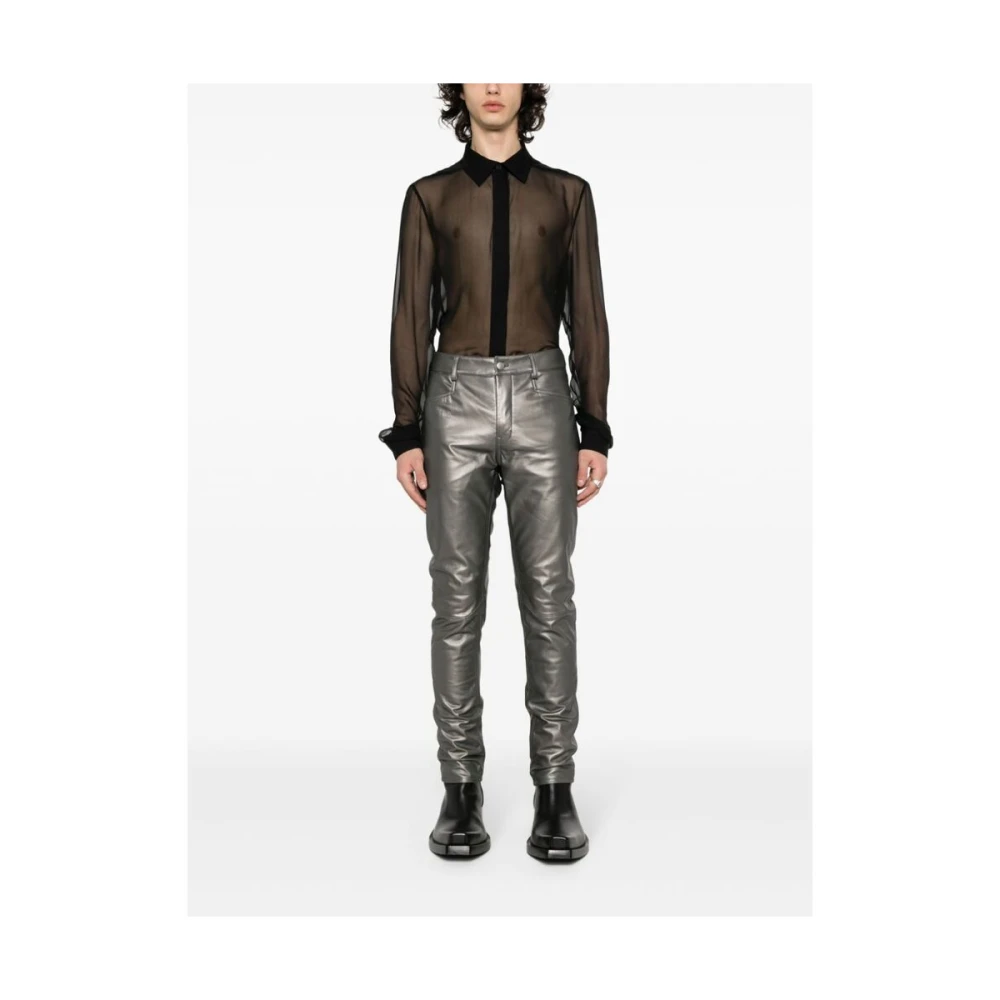 Rick Owens Leather Trousers Gray Heren