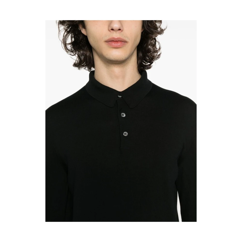 Fedeli Zwarte Katoenen Gebreide Polo Sweater Black Heren