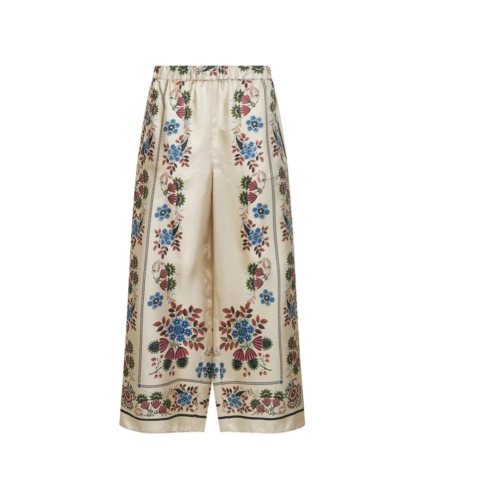 Weekend Max Mara Women's Multicolor Wide Trousers, L, Printed Silk Twill Trousers