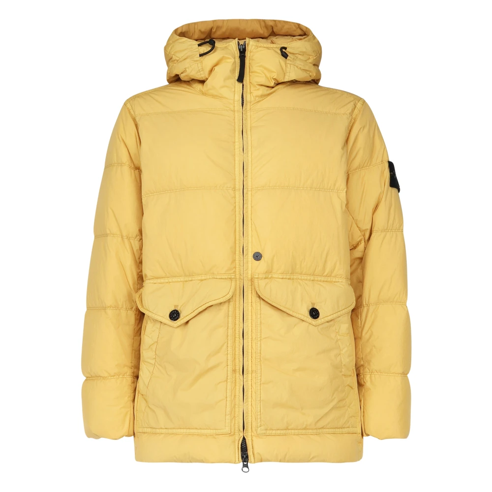 Stone Island Gele Gewatteerde Jas Lichtgewicht Nylon Yellow Heren