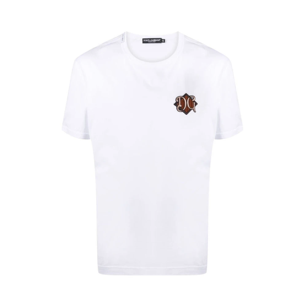 Dolce & Gabbana Wit Logo Geborduurd Katoenen T-Shirt White Heren