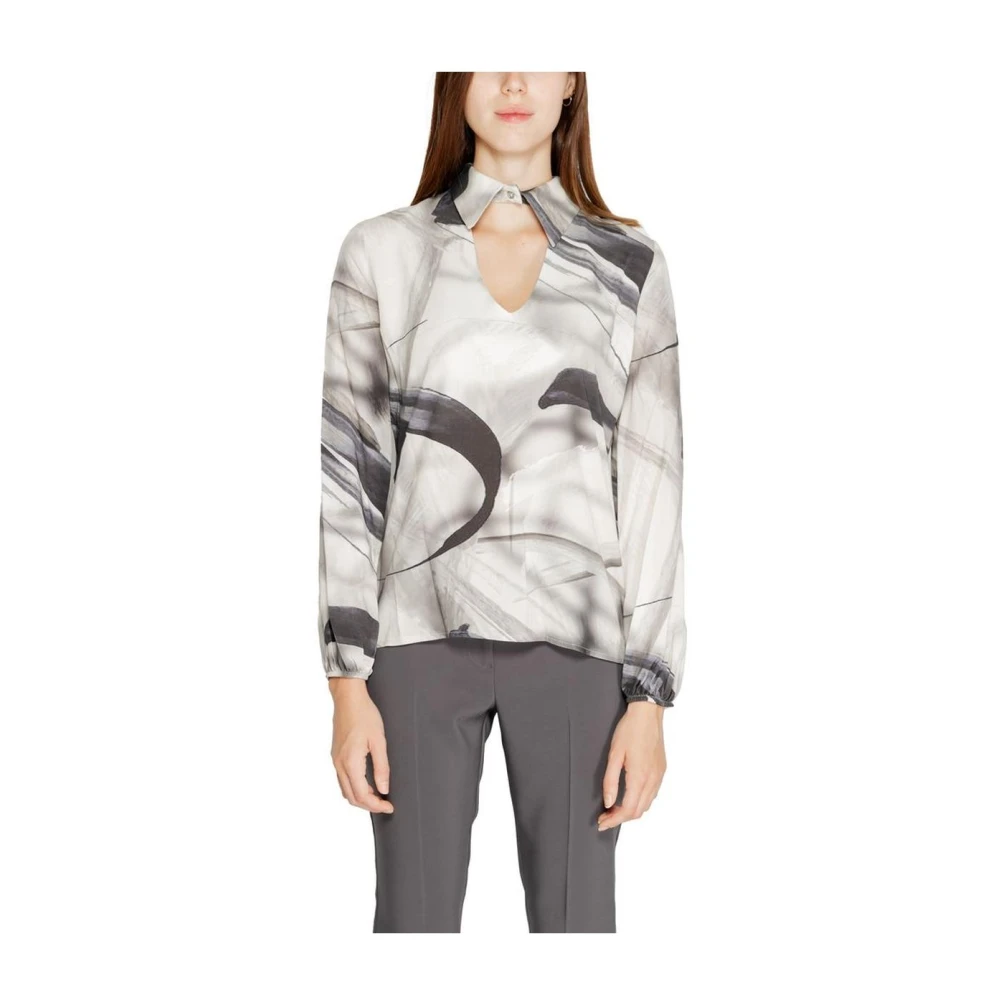 Rinascimento Women's Multicolor Blouses, Xl, Gray Abstract Print Blouse Keyhole Neck