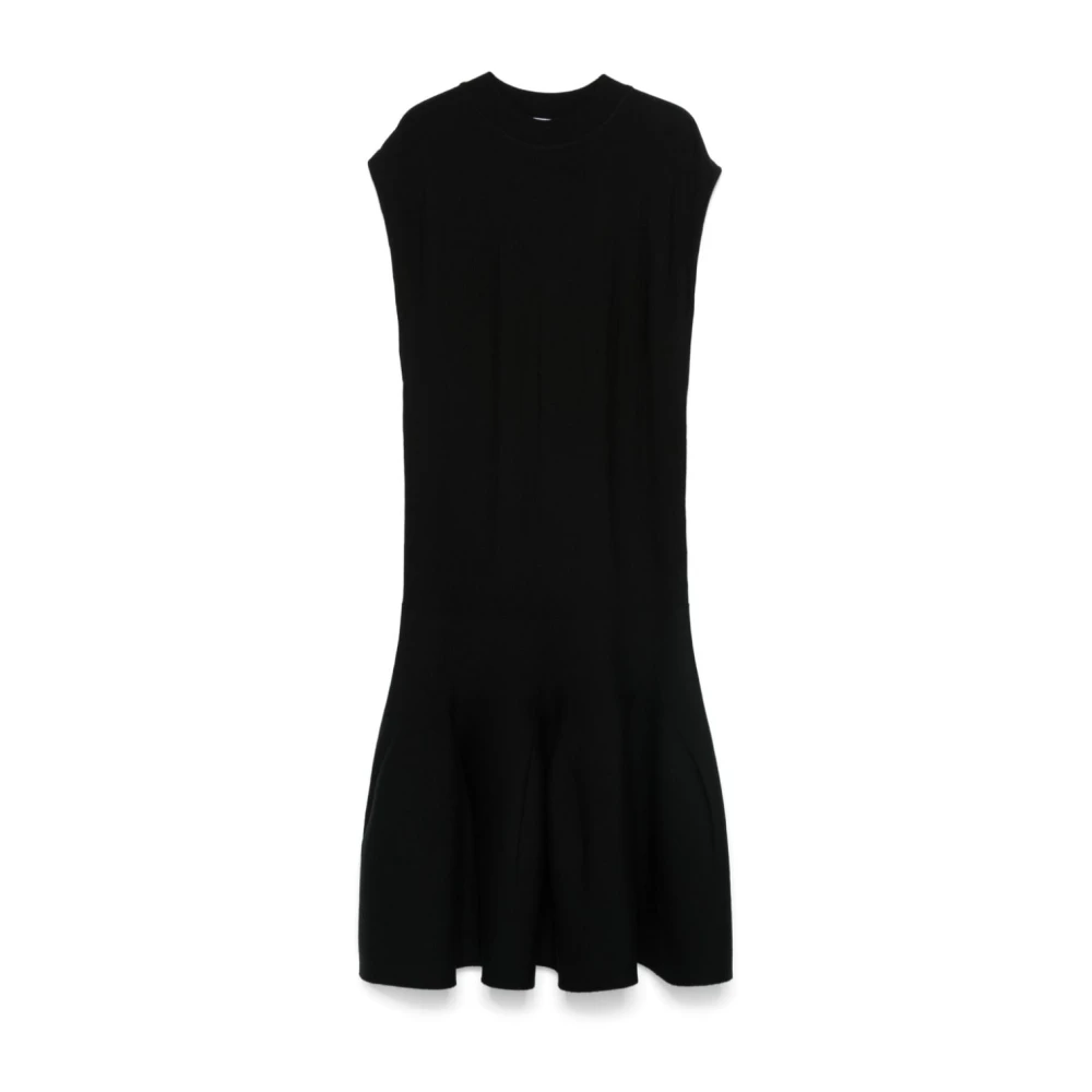 Alaïa Zwarte Geribbelde Godet Jurk Black Dames