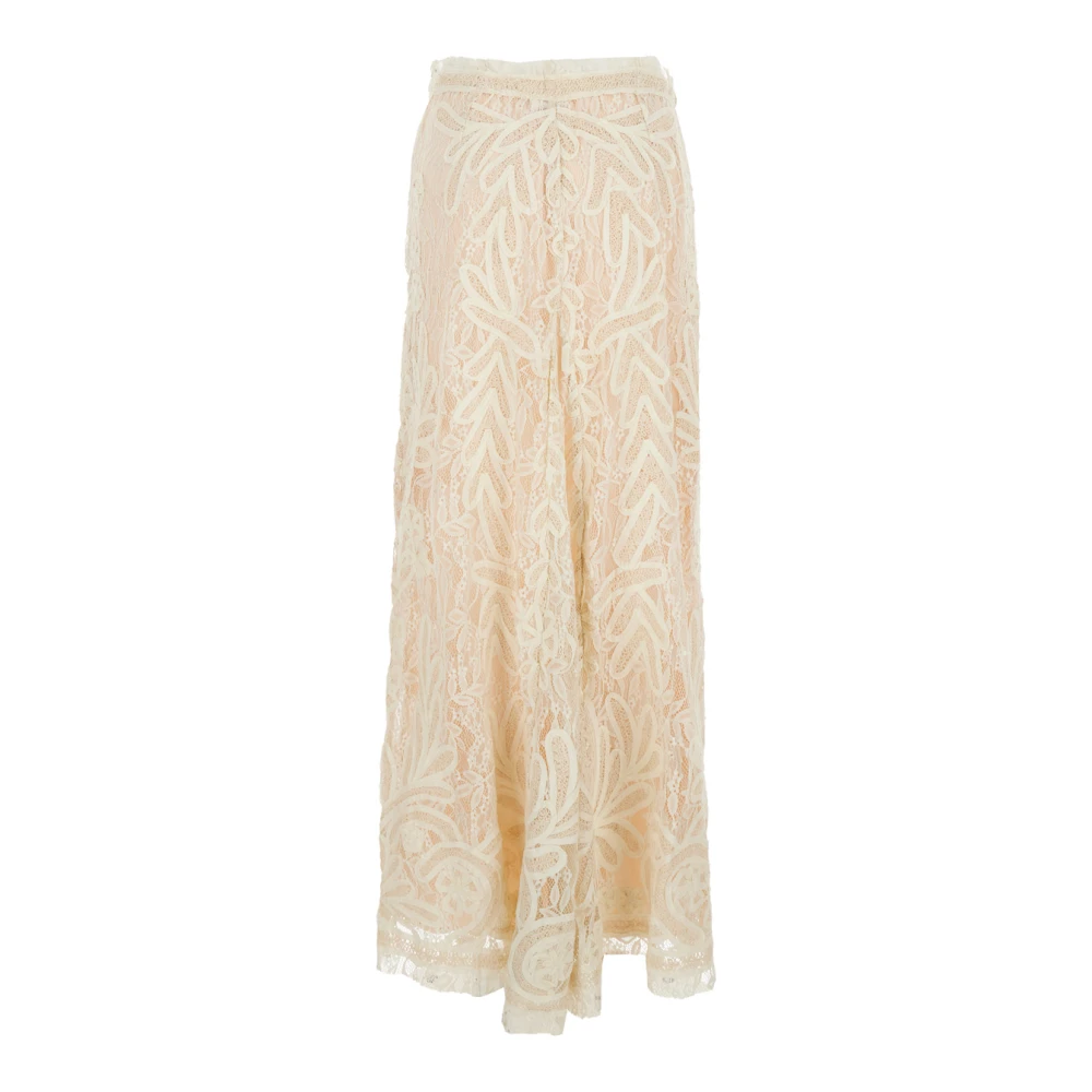 P.a.r.o.s.h. Beige Lange Rok met Kantborduursel Beige Dames