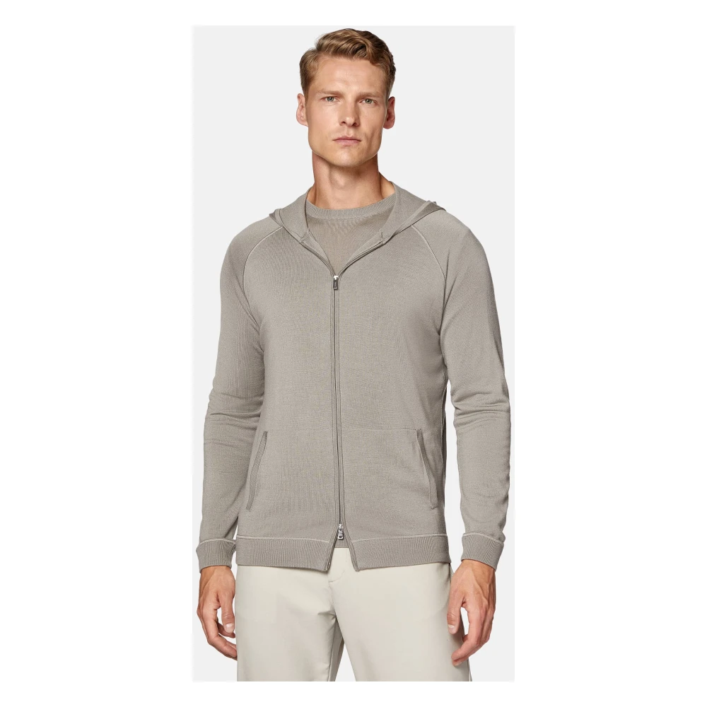 Boggi Milano Merino Wol Full Zip Hoodie Beige Heren