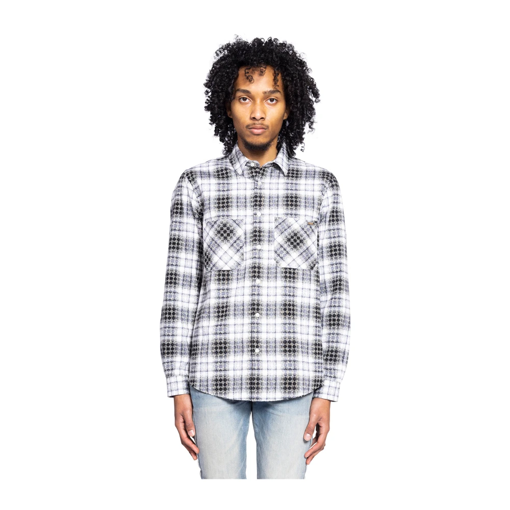 Amiri Quad Jacquard Flanellen Overhemd Zwart Black Heren