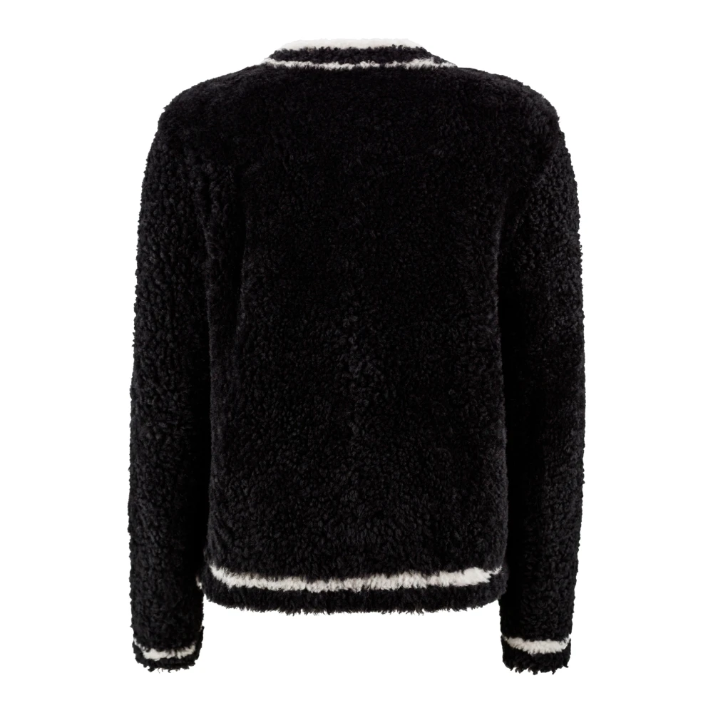 Blancha Shearling Zwarte Jas met Contrasterende Trim Black Dames