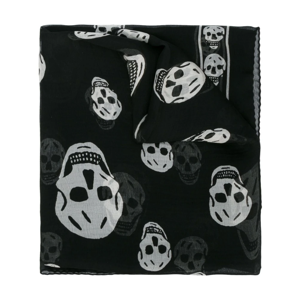 Alexander mcqueen Zwart Zijden Sjaal met Skull Print Black Dames