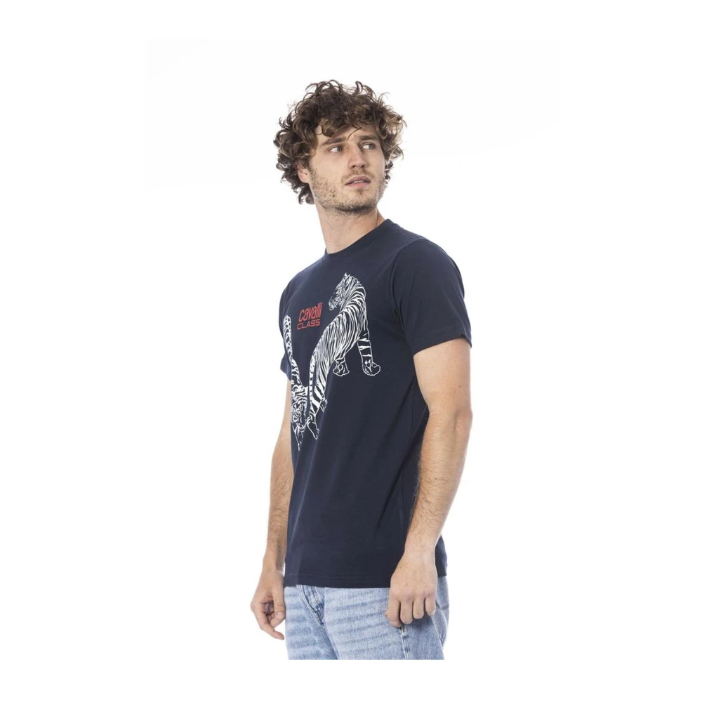 Cavalli Class Logo Print Crew Neck T-Shirt Blue Heren