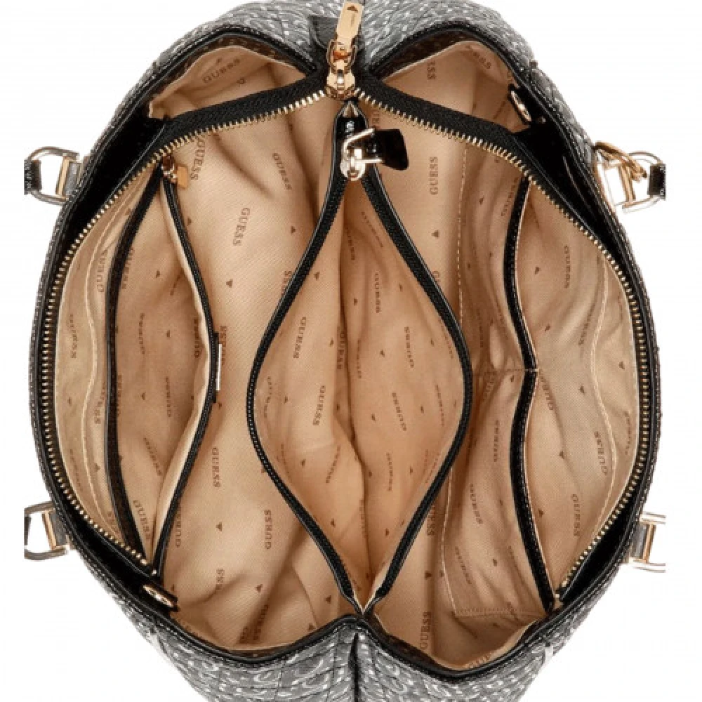 Guess Zwarte rechthoekige handtas met glanzende logo's Black Dames
