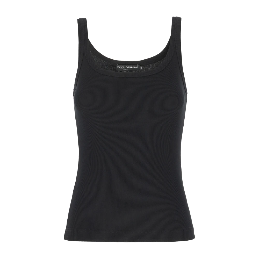 Dolce & Gabbana Black Sleeveless Tops, Female, M, Fine-Rib Tank Top