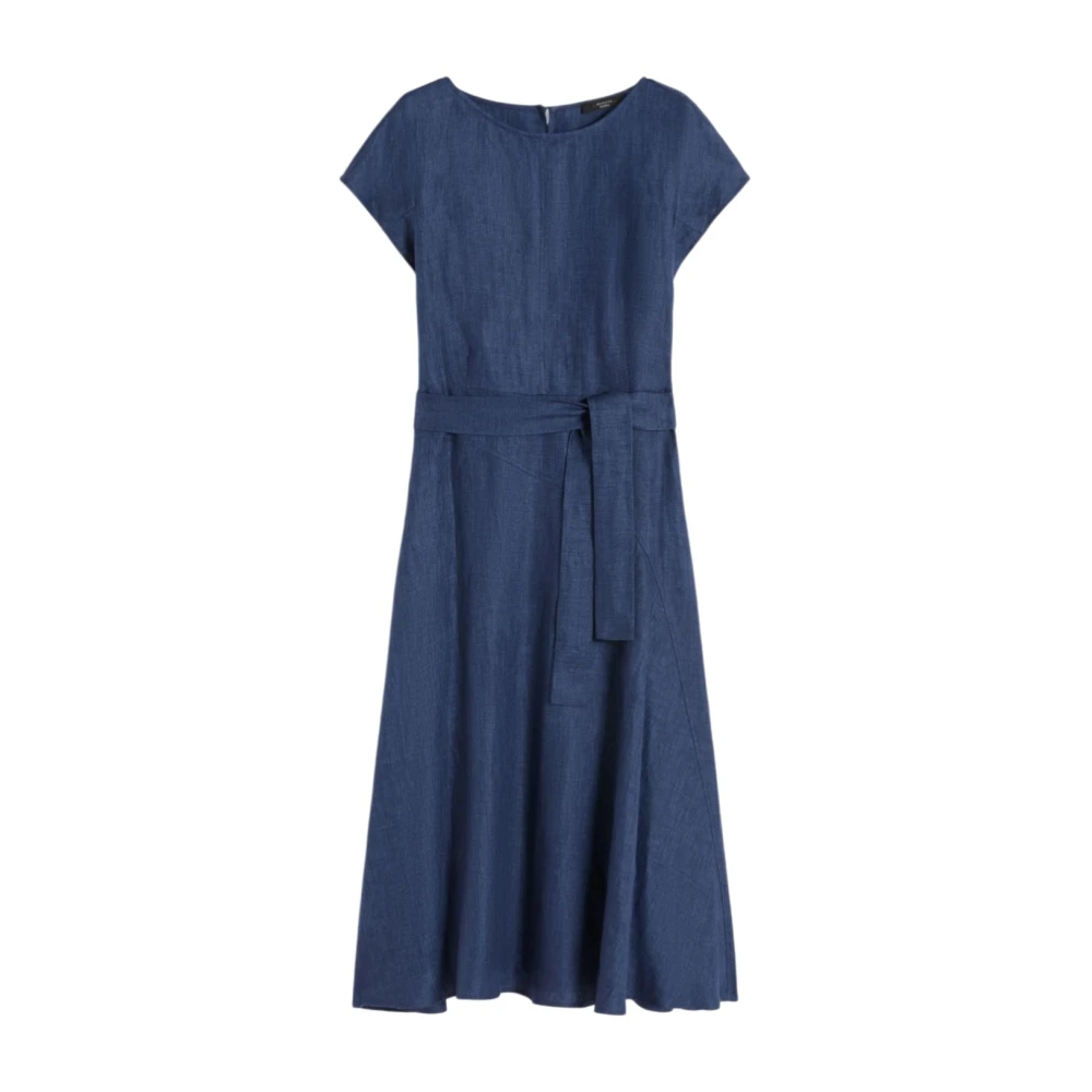 Weekend Max Mara Women's Blue Midi Dress In Linen Canvas - Midi Dresses - Xs - Dresses