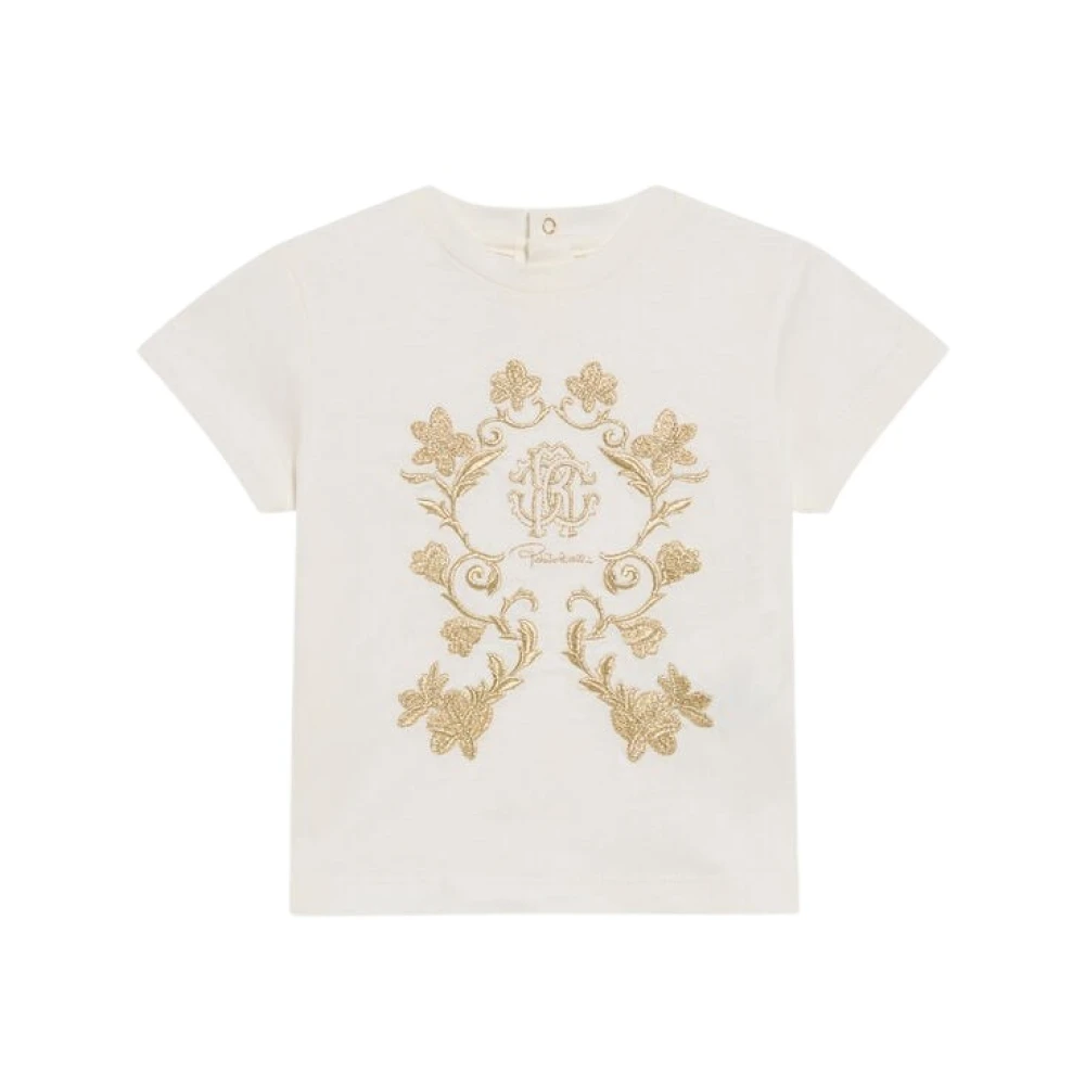 Roberto Cavalli Girls White T-Shirt With Monogram Rc Embroidery - Kids Short Sleeve T-Shirts - 9 M - Kids